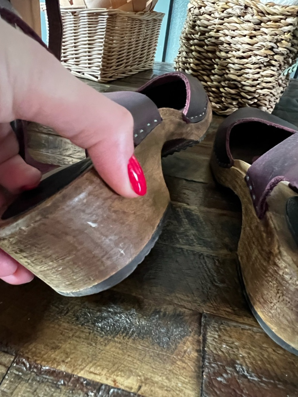 Lotta Women's Mahogany Leather Clog Mules with Adjustable Ankle Strap Size 11 - Picture 9 of 12